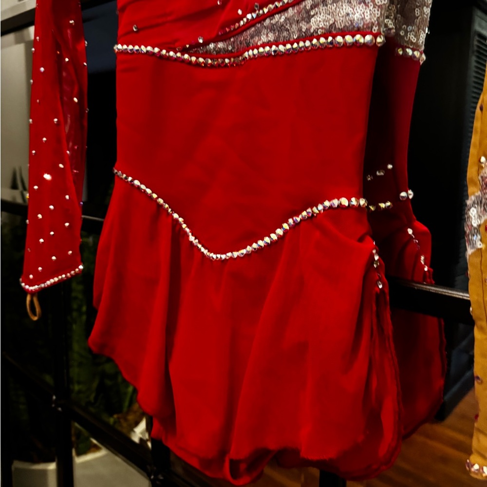 Red silver embellishments. Red sleeve and nude sleeve. Beautiful.